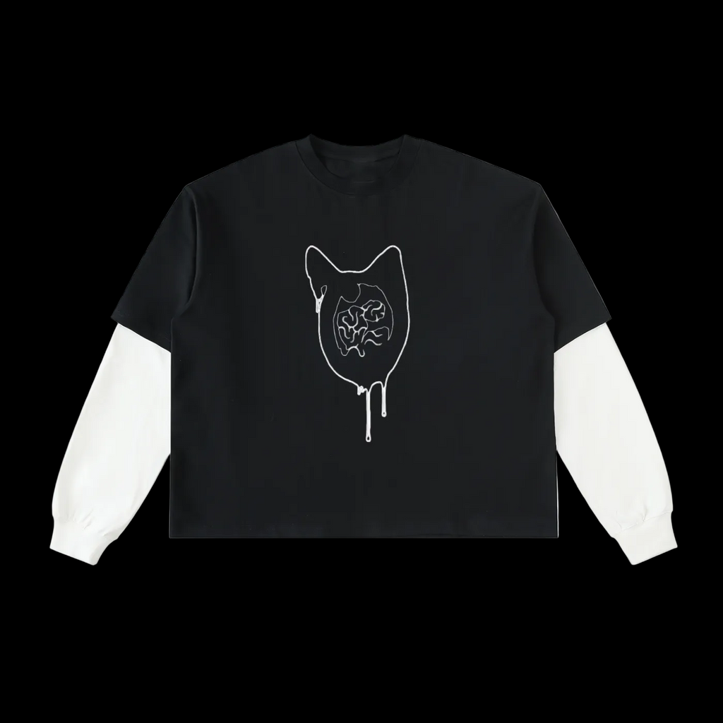 Layered Contrast Sleeve Cotton T-Shirt